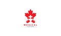 Medical health hospital cross with maple Canada logo icon vector illustration design