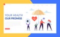 Medical Health Insurance Landing Page Concept. Man Character Safe under Umbrella. Medicine Healthcare Medical Service