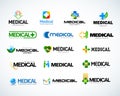 Medical and health logo design templates set. Medical pharmacy logotypes set. Isolated Vector illustration.