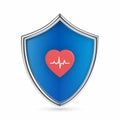 Medical health protection shield with heart icon with heartbeat line. Healthcare medicine protected guard shield concept. Health,