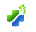 Medical health service cross with green leaf logo vector online doctor logo design symbol. Royalty Free Stock Photo