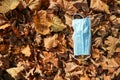 Medical face mask on colorful autumn leafs on the ground coronavirus covid-19 epidemic continues wallpaper