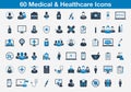 60 Medical and healthcare Icons with doctor, nurse, surgeon, medicine sign. Editable Vector EPS Symbol Illustration