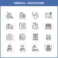 Medical healthcare Icons Set, Vector Line design