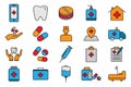 Medical and healthcare illustration icon set. Lineal color icon style Royalty Free Stock Photo