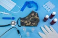 Medical and healthcare instruments and consumables with a military green mask