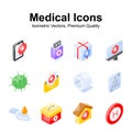 Medical and healthcare isometric vectors set in modern design style Royalty Free Stock Photo
