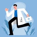 Medical, healthcare services concept, Doctor running with first aid box, vector illustration character design Royalty Free Stock Photo