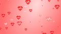 Medical heart beat pulse flat white on red hearts pattern background. Royalty Free Stock Photo