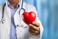 Medical heart cardiology concept. Medicine doctor holding red heart shape in hand Royalty Free Stock Photo