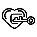 Medical heart care key icon outline vector. Well charity