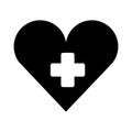 Medical heart with cross symbol silhouette isolated icon