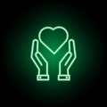 Medical, heart, hands icon in neon style. Element of medicine illustration. Signs and symbols icon can be used for web, logo, Royalty Free Stock Photo