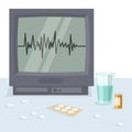 Medical heart monitor and therapeutic drug, flat vector illustration. Monitoring heart rate, hospital device for check Royalty Free Stock Photo