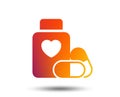 Medical heart pills bottle sign icon. Drugs. Royalty Free Stock Photo