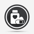 Medical heart pills bottle sign icon. Drugs. Royalty Free Stock Photo