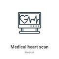 Medical heart scan outline vector icon. Thin line black medical heart scan icon, flat vector simple element illustration from