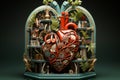 medical heart, witty and clever cartoons, functional aesthetics, green and crimson. AI Generated