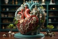 medical heart, witty and clever cartoons, functional aesthetics, green and crimson. AI Generated