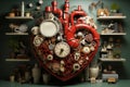medical heart, witty and clever cartoons, functional aesthetics, green and crimson. AI Generated