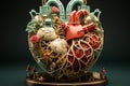 medical heart, witty and clever cartoons, functional aesthetics, green and crimson. AI Generated