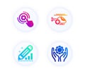 Medical helicopter, Cogwheel settings and Edit statistics icons set. Employee hand sign. Vector