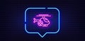 Medical helicopter line icon. Emergency sky transport sign. Neon light speech bubble. Vector
