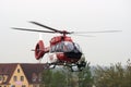 Medical helicopter takes off after an emergency evacuation of a patient germany, halle saale, 04.05. 2020