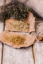 Medical herbal tea infusions. Quackery closeup.