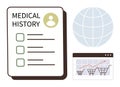 Medical History Form, Global Data, and E-commerce Growth Tracking with Shopping Cart Trends Royalty Free Stock Photo