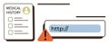 Medical History Document and URL Warning Sign Highlighting Security Concern Royalty Free Stock Photo