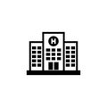Medical Hospital Building, Infirmary Structure. Flat Vector Icon illustration. Simple black symbol on white background. Medical