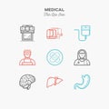 Medical, hospital, doctor, nurse, thin line color icons set, vector illustration