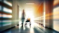 Medical hospital hallway with medical personnel and patients in motion blur sunlight effect
