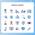 Medical icon set collection doctor nurse helicopter orthodontic chemical microscope thermometer with flat color style.