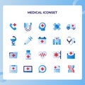 Medical icon set collection emergency call neurology ambulance pharmacy stethoscope with flat red blue theme color style