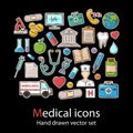 Medical icon set.Fashion patch badges collection