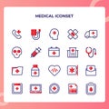 Medical icon set illustration emergency call injury ambulance hospital drugs medical exam with flat outline style