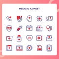 Medical icon set illustration emergency call injury ambulance hospital drugs medical exam with flat outline style Royalty Free Stock Photo