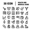 Medical Icons Medicine Hospital Kit Collection Set. Medical Vector Icons Set. Line Icons, Sign and Symbols in Flat Linear Design Royalty Free Stock Photo