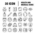 Medical Icons Medicine Hospital Kit Collection Set. Medical Vector Icons Set. Line Icons, Sign and Symbols in Flat Linear Design Royalty Free Stock Photo