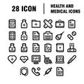 Medical Icons Medicine Hospital Kit Collection Set. Medical Vector Icons Set. Line Icons, Sign and Symbols in Flat Linear Design Royalty Free Stock Photo