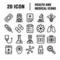 Medical Icons Medicine Hospital Kit Collection Set. Medical Vector Icons Set. Line Icons, Sign and Symbols in Flat Linear Design Royalty Free Stock Photo