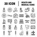 Medical Icons Medicine Hospital Kit Collection Set. Medical Vector Icons Set. Line Icons, Sign and Symbols in Flat Linear Design Royalty Free Stock Photo