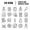 Medical Icons Medicine Hospital Kit Collection Set. Medical Vector Icons Set. Line Icons, Sign and Symbols in Flat Linear Design Royalty Free Stock Photo