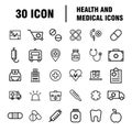 Medical Icons Medicine Hospital Kit Collection Set. Medical Vector Icons Set. Line Icons, Sign and Symbols in Flat Linear Design Royalty Free Stock Photo