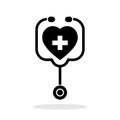 Medical icon. Stethoscope icon heart shape. Black medical care symbol. Royalty Free Stock Photo