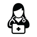 Medical icon vector female doctor person profile avatar with stethoscope and medical report folder for health Consultation