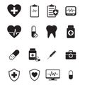 Medical icons collection. Black and simple. Vector set. Royalty Free Stock Photo