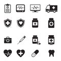 Medical icons collection. Black and simple. Vector set. Royalty Free Stock Photo